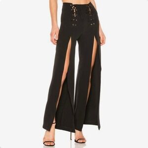 NBD Black Lace Up High Waist‎ Split Leg Wide Leg Trousers Pants Women's Size S
